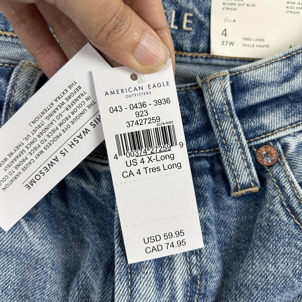 American Eagle Outfitters Jeans Womens 4 Blue Mom High Rise Ripped Knees X-Long - Picture 4 of 15